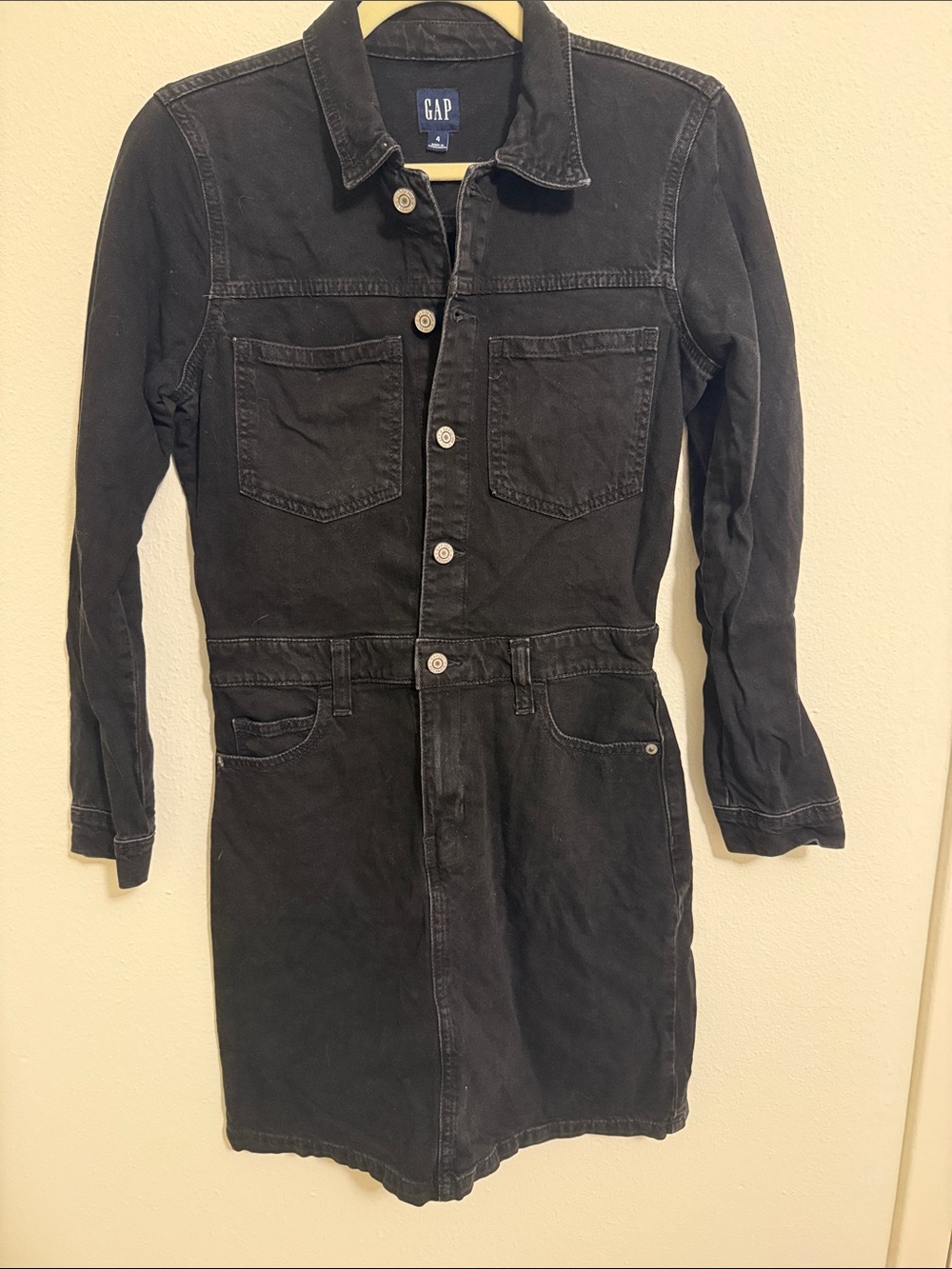 GAP Black Long-Sleeve Denim Shirt Dress